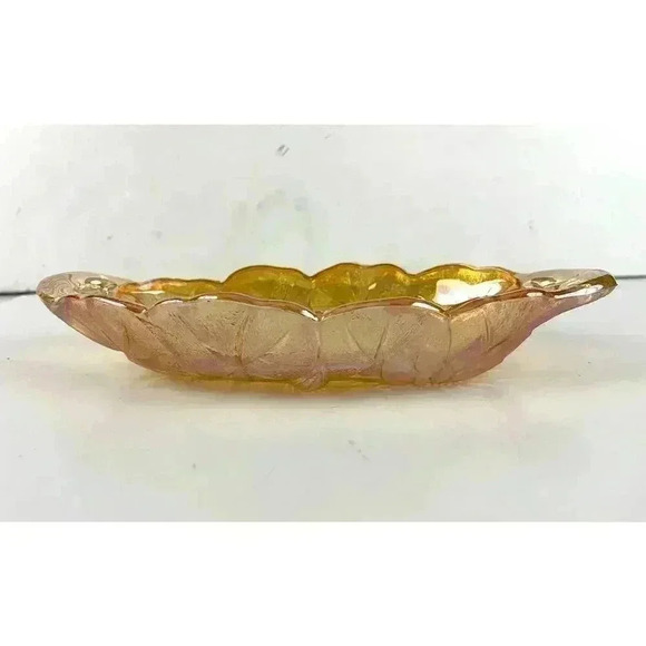 VTG Indiana Carnival Glass Marigold Trinket Dish Handles Embossed Floral Oval - Picture 4 of 11